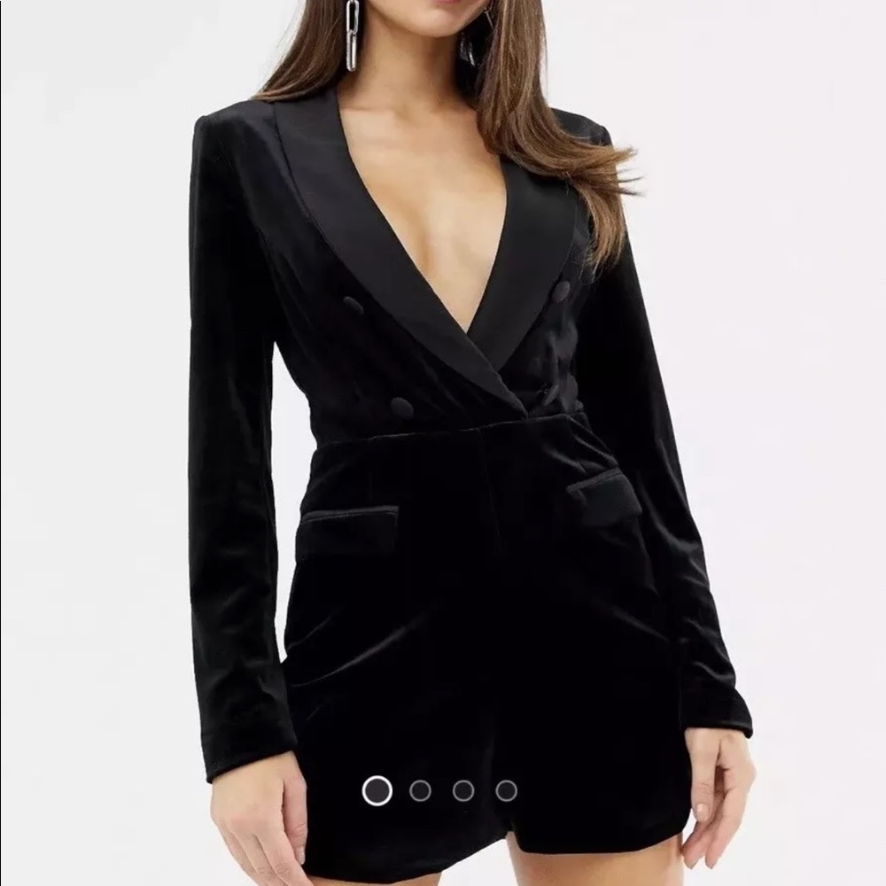 Lavish Alice Velvet Tuxedo Romper Size 6 NWT